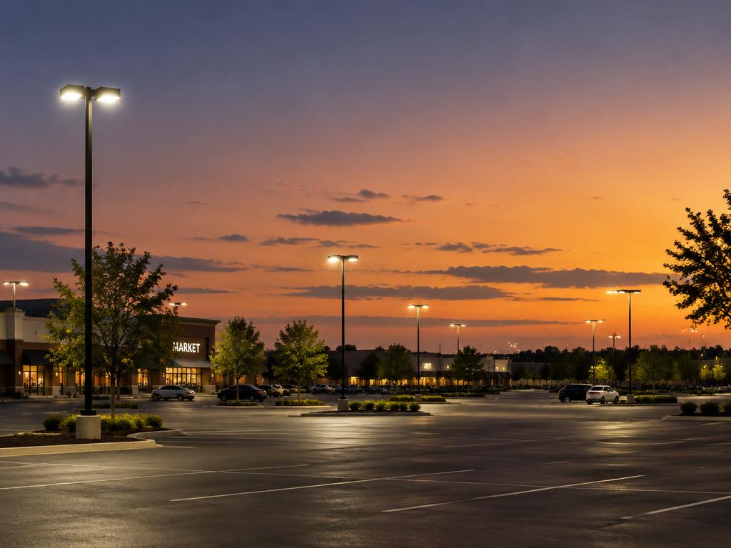Shopping Center Parking with new LED lighting in Murfreesboro, TN